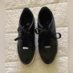 Nike Air Force One black leather platform shoes